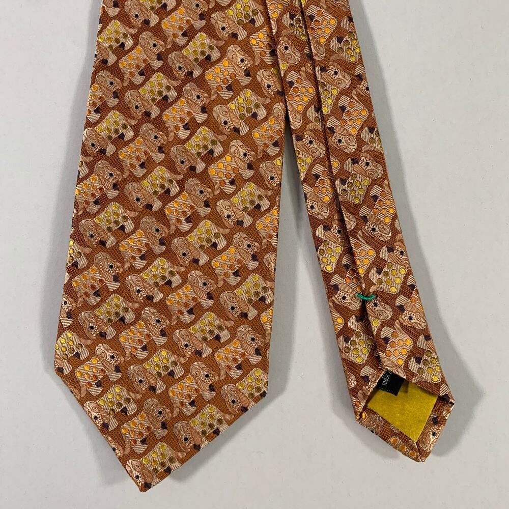 PAUL SMITH Orange Multi-Color Dogs Silk Tie